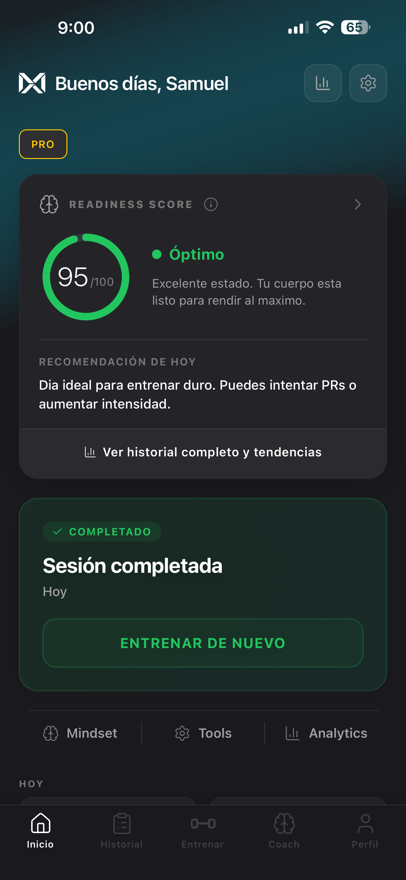 Mindsetic App — Home Screen